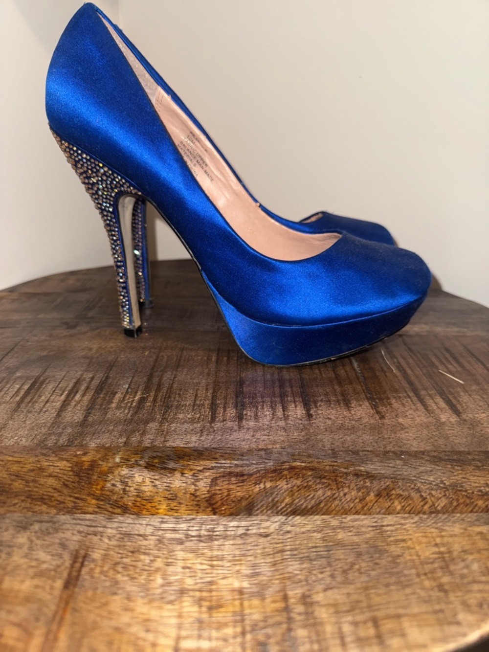 Steve Madden Partyy-R Blue Satin Platform Stiletto Heels